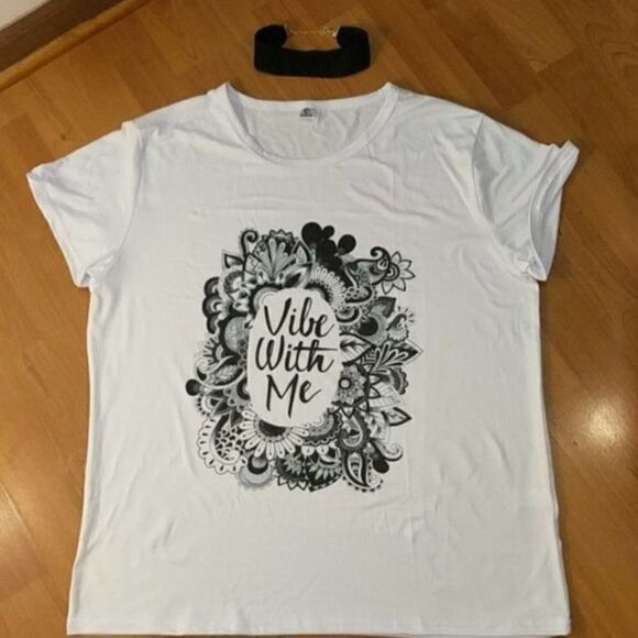 Women's size large t shirt "Vibe with me"logo t white top - Picture 1 of 5
